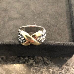 X triple cable ring with 14k gold